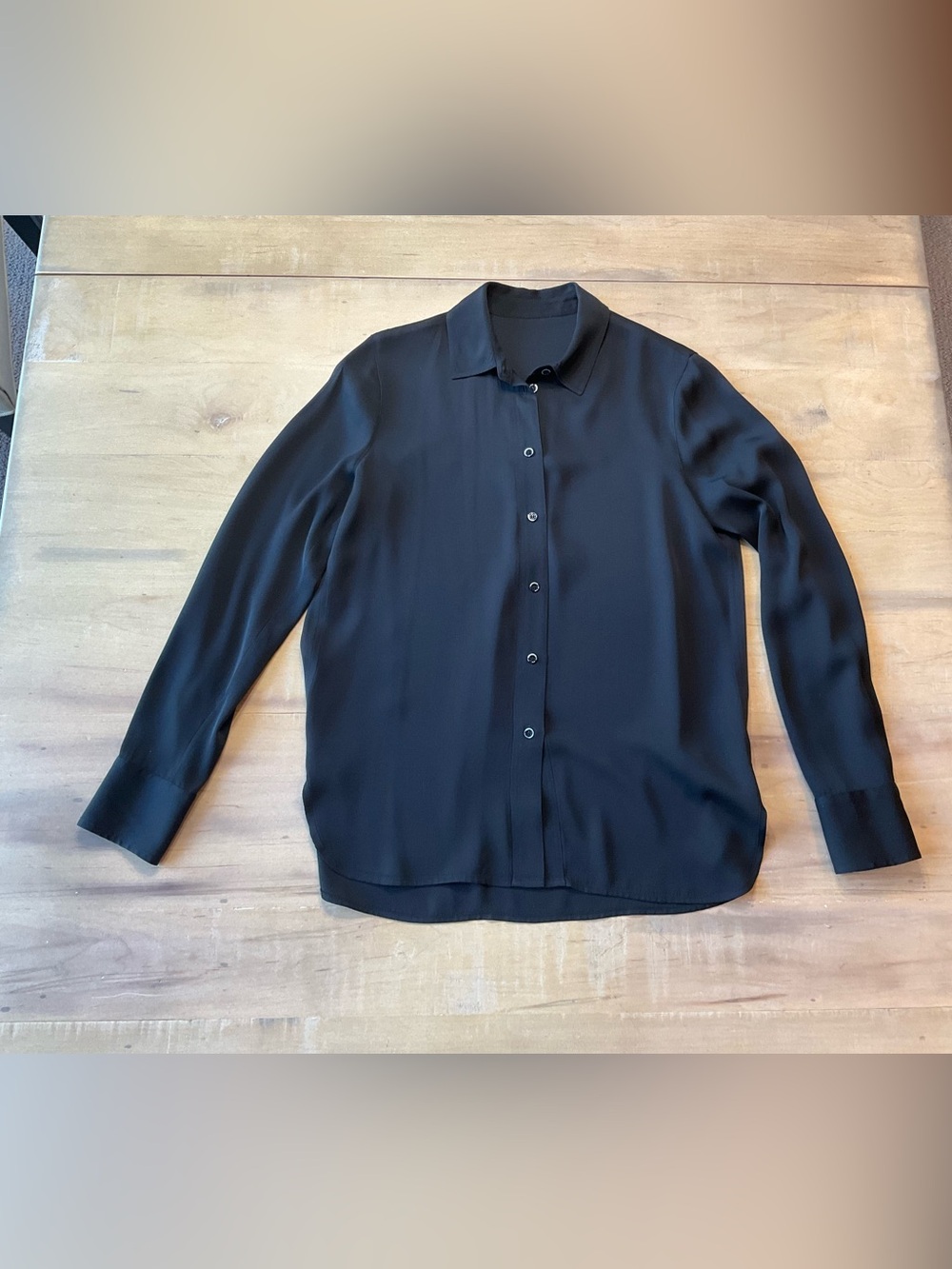 Vince Black Stretch-Silk Button-Front Blouse S